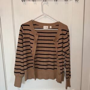 New Devotion by Cyrus Gold Button Down Striped Cardigan Toffee size S